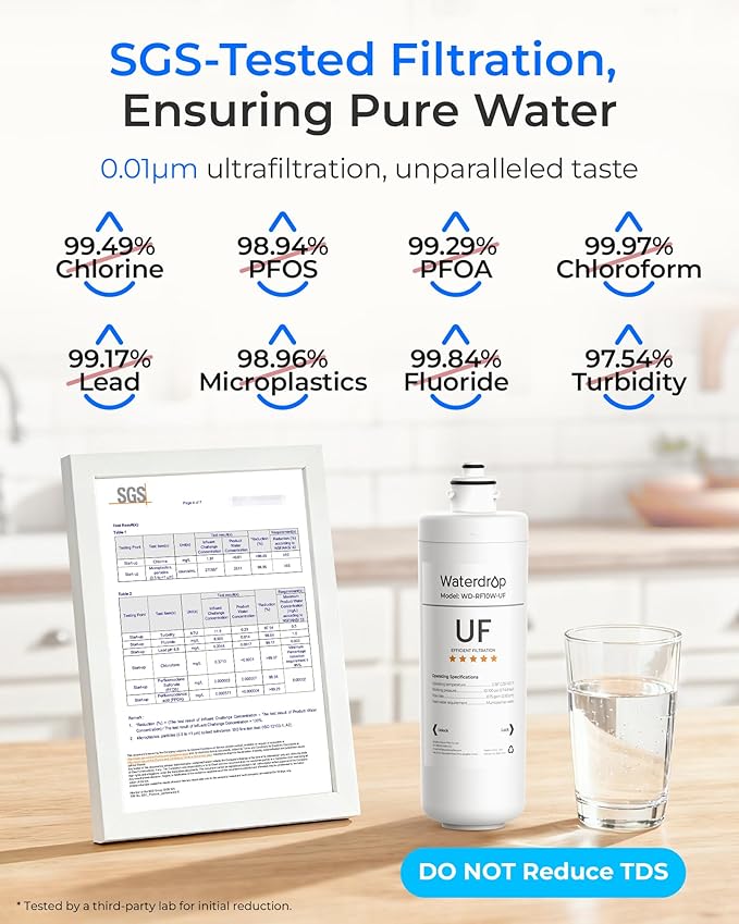 Waterdrop 10UAW-UF 0.01 μm Ultra Filtration Under Sink Water Filter System and Waterdrop RF10W-UF 0.01 Micron Water Filter