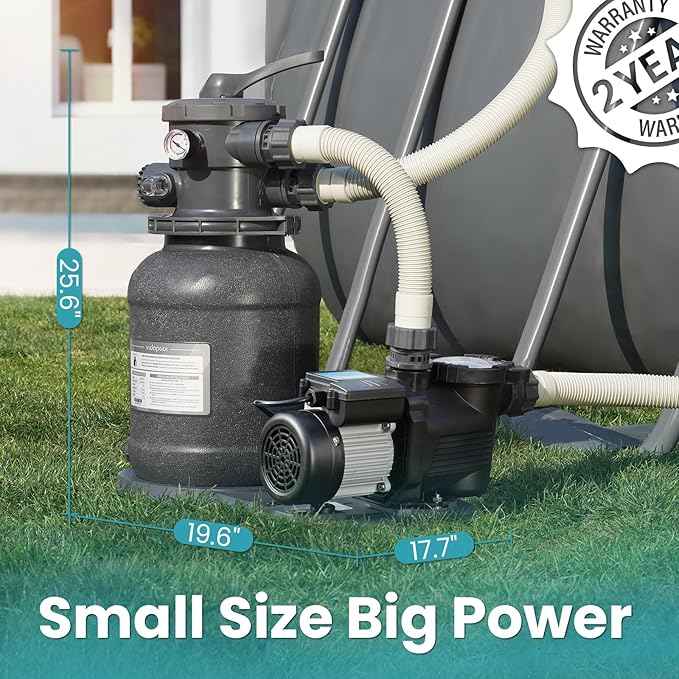 Sand Filter Pump for Above Ground Pool, Pool Pumps Above Ground, Pool Sand Filter with 6-Way Valve, Efficient Filtration, 10in, Up to 11,000 Gallons