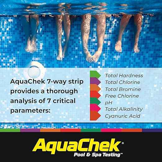 AquaChek 7-Way Pool and Spa Test Strips - Silver Pool Test Strips For pH, Total Chlorine, Free Chlorine, Bromine, Alkalinity, Total Hardness, and Cyanuric Acid - Water Quality Testing Kit (100 Strips)