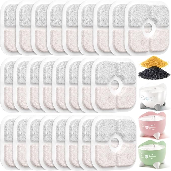 25 Pack Cat Fountain Filter Compatible With Catit PIXI Drinking Fountain, Replacement Triple Action Water Filter with Ion-exchange Resin & Activated Carbon, White