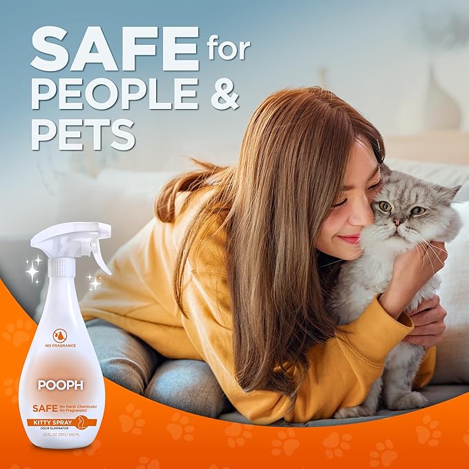 POOPH® Kitty Odor Eliminator – 32 fl oz Bottle – Proprietary Odor-Elimination Technology Works On-Contact – Cat Trees, Toys, Furniture, Bedding – NO Fragrances, NO Harsh Chemicals, Safe & Non-Toxic - AquaVibe