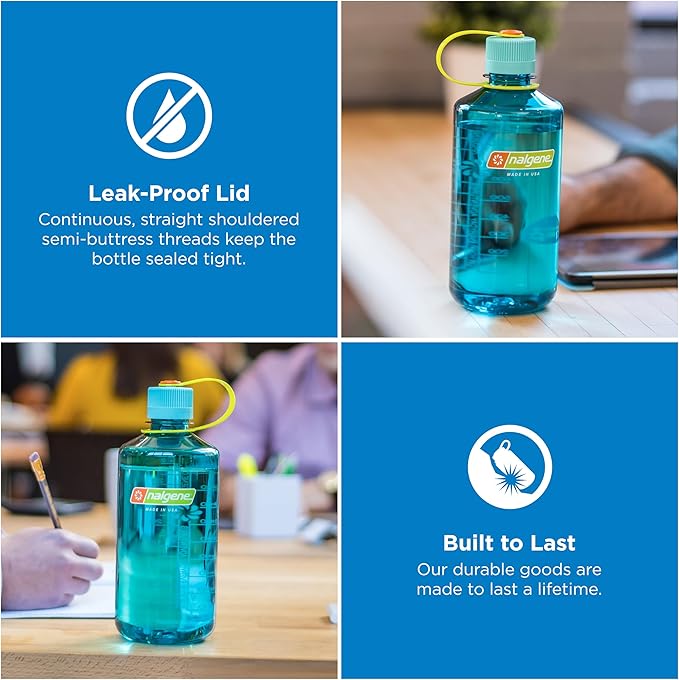 Nalgene 32 oz Narrow Mouth Water Bottle | BPA-Free, Durable & Leak Proof, Lightweight Bottle for Gym, Office & Travel, Cerulean Sustain