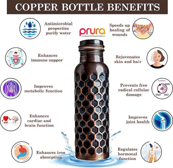 Copper Water Bottle With Beautiful Design 32 oz - Leak Proof Ayurvedic Drinkware Copper Vessel for Sports, Gym, Outdoors, Yoga, (Design 20)
