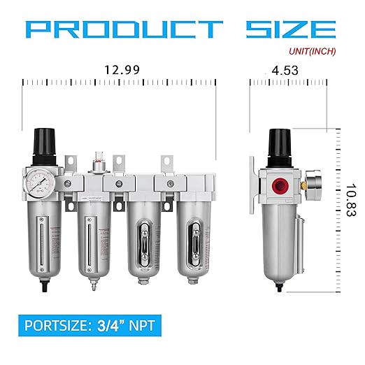 NANPU 3/4" NPT Industrial Grade 4 Stage Air Drying System - Particulate Filter, Coalescing Filter, Double Desiccant Dryers & Air Regulator, Metal Bowl, Auto Drain, for Paint Spray＆ Plasma Cutter - AquaVibe