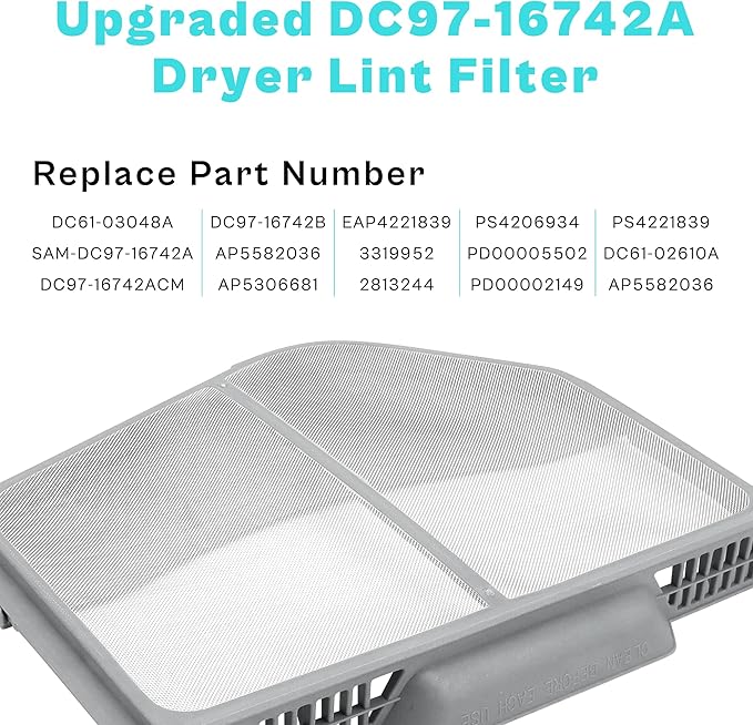 Upgraded DC97-16742A Lint Trap Filter fit for Samsung Dryer with Stainless Steel Screen DC61-03048A DC61-02610A DV45H7000EW DV40J3000GW DV48H7400EW with Dryer Lint Brush Vent Cleaner by prime&swift