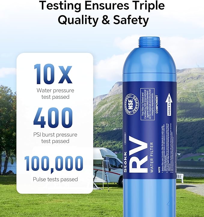 Stokk RV Water Filter, NSF Certified, RV Inline Water Hose Filter, Garden and Camper Water Filter, Greatly Reduces Bad Taste, Chlorine, Odor, Rust and Sediment, 4 Pack