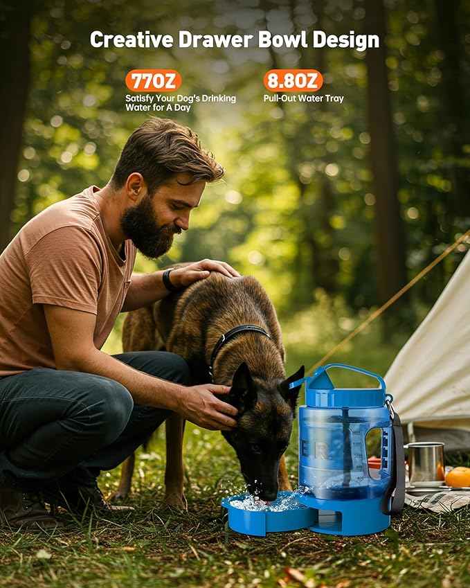 Portable Dog Water Bottle Bowl - 77 oz Travel Water Bowl Dispenser for Dogs Leak Proof, Suitable for Large Pet Drinking, A Must Have for Outdoor, Camping, Walking, Beach, Hunting Other Scenes （Blue）