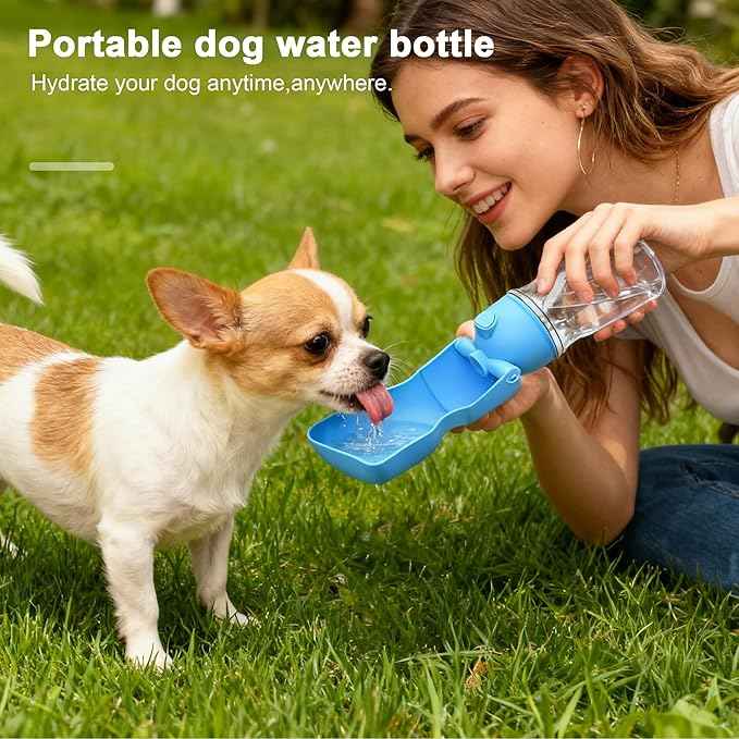 Dog Water Bottle, Portable Leak-Proof Water Dispenser with Drinking Bowl for Dogs and Cats, Travel Puppy Fountain Pet Water Bottle for Hiking Walking Outdoor (A012B-blue)