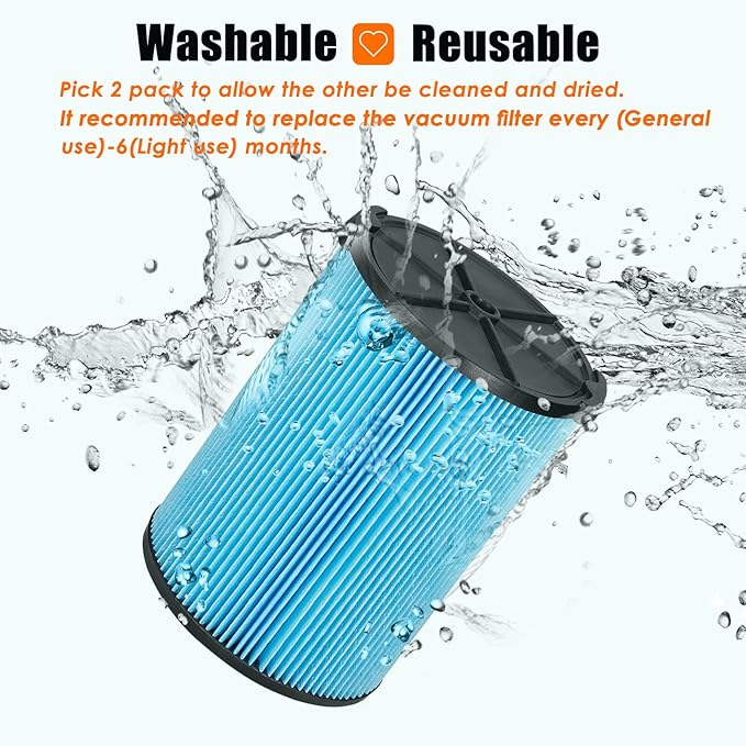 VF5000 Replacement Filter for Ridgid Shop Vacuums 5-20 Gallon, Universal Fine Dust Filter Fits Rigid Wet Dry Vac/Husky Shop Vacuum Filter 6-9 Gallon with Foam Sleeves- 1 Pack - AquaVibe
