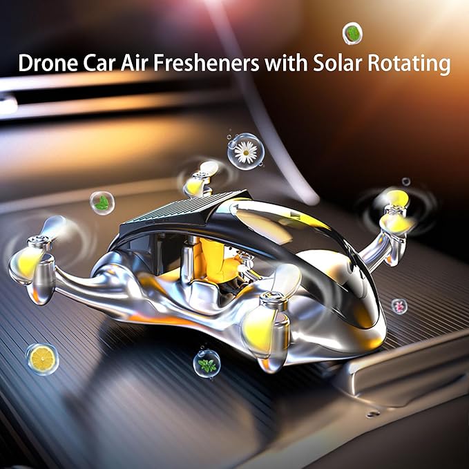 Car Air Freshener, Drone Solar Energy Rotating Aromatherapy Al Alloy Diffuser,Long-Lasting Fragrance, Interior Decoration Accessories Diffuser for Car and Home（Sliver）