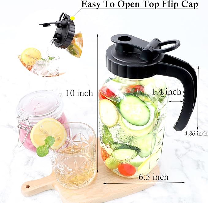 Mason Jar Pitcher 64 Oz 2 Set Sun Tea Glass Jar With Spout 2 Quart Wide Mouth Half Gallon Pitcher For Cold Brew,Fridge Breastmilk Store, Beverage Airtight Ice Tea Coffee Pitcher Water Jug Heavy Duty