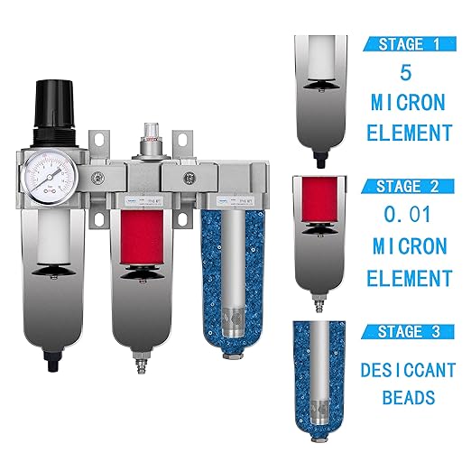 NANPU 3/4" NPT Industrial Grade 3 Stage Air Drying System - Particulate Filter, Coalescing Filter, Desiccant Dryer & Air Regulator, Metal Bowl, Auto Drain, Suitable for Paint Spray＆ Plasma Cutter - AquaVibe