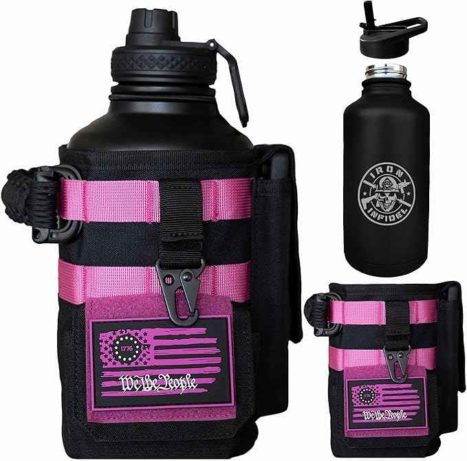 Iron Infidel Battle Bottle - Half Gallon Water Bottle Insulated, 64 oz Tactical Stainless Steel Water Jug with Handle - Gym Water Bottle with Rugged Sleeve for Storage (Valkyrie 2 Liter)
