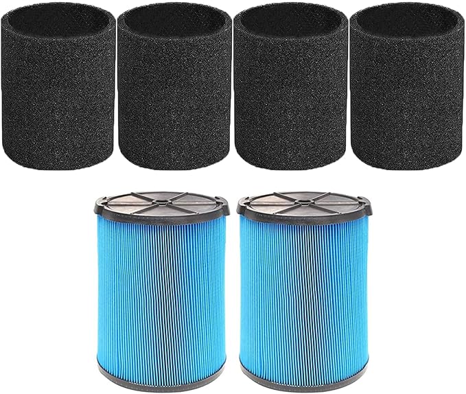 2 Pack VF5000 Filter for Ridgid Shop Vac 5-20 Gallon Wet Dry Vacuums, 3 Layer Pleated Vacuum Filter Fit Models WD1450 WD0970 WD1270 WD06700 WD1851 WD1680 RV2400A（with 4pcs Foam Sleeve） - AquaVibe
