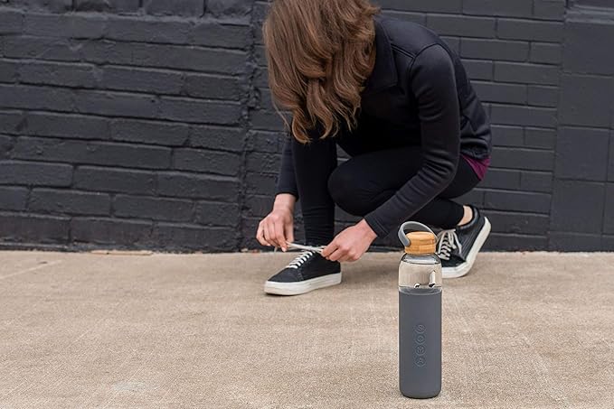 Soma by Full Circle 25oz Glass Water Bottle with Silicone Sleeve - BPA-Free, Leak-Proof, Eco-Friendly, Sustainable - Gray