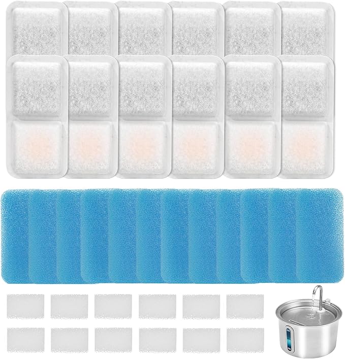 12 Pack Cat Water Filters Replacement for oneisall,Replacement Filters for 67oz/2L Stainless Steel Pet Fountain, Easy to Install and Keep Water Clean for Pet