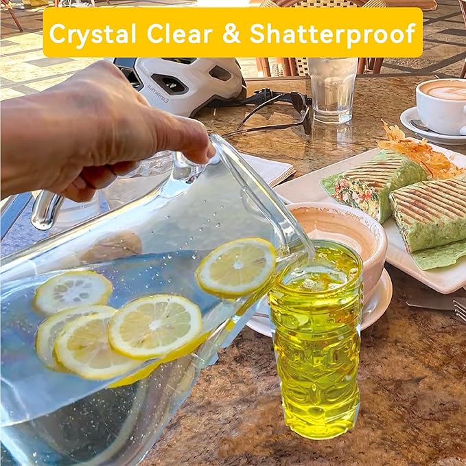 Lily's Home Set of 2 Break Resistant Plastic Pitcher, the Large Capacity Makes it Excellent for Parties, Both Indoor and Outdoor, Made in Taiwan (98 Ounces)