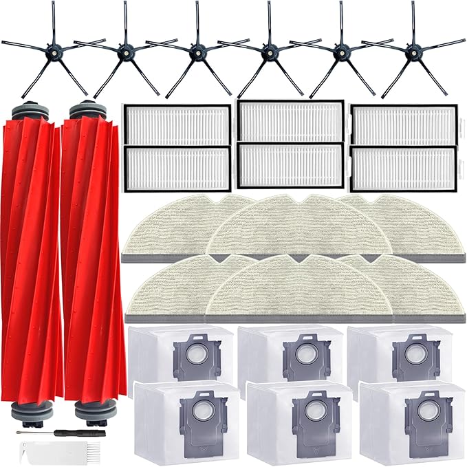 Q7 Replacement Parts Compatible with Roborock Q7 Q7+ Q7 Max Q7 Max+ Robot Vacuum Cleaner,2 Main Brush, 6 Mop Cloth Pads, 6 Side Brushes, 6 HEPA Filters,6 Dust Bag - AquaVibe