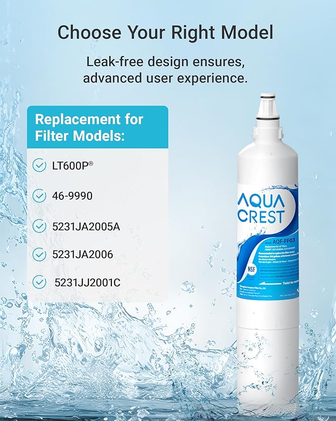 AQUA CREST 5231JA2006A Replacement for LG® LT600P® Refrigerator Water Filter, fml-2, Kenmore® 46-9990, Kenmore® 9990, 5231JA2006B, RWF1000A, LFX25960ST, LSC27931ST, 3 Filters
