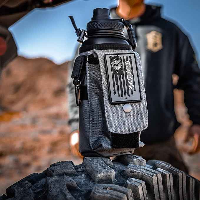 Iron Infidel Battle Bottle - 32 Oz Insulated Water Bottle with Straw Lid & Chug Cap, Stainless Steel Metal Tactical Flask with Rugged, Removable Sleeve for Keys & Phone or Wallet (Betsy Ross 1 Liter)