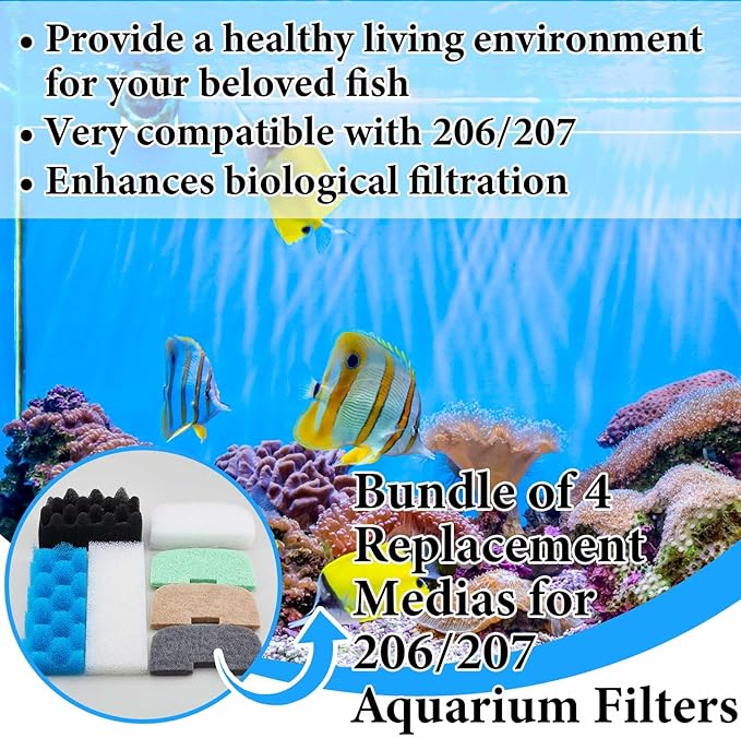 52 Pcs Replacement Filter Media Kit Compatible with Fluval 206/207 Aquarium Filters Include Biological Foams Ammonia Remover Phosphate Pads Nitrite Remover, Towel and Grease - AquaVibe