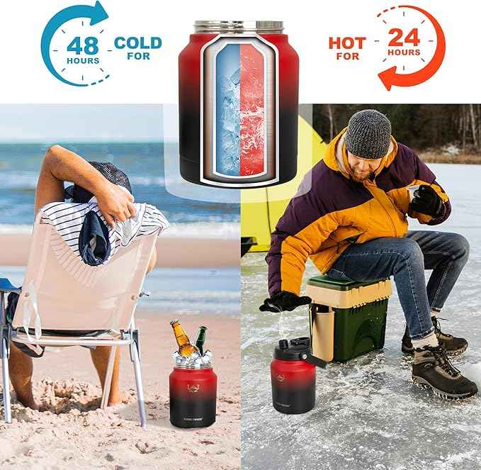 NATURE PIONEOR 84 oz Insulated Water Bottle - Double Vacuum Stainless Steel Water Jug with Holder/Carrier, Wide Mouth, Outdoor Sports, Hiking, Camping, Gym