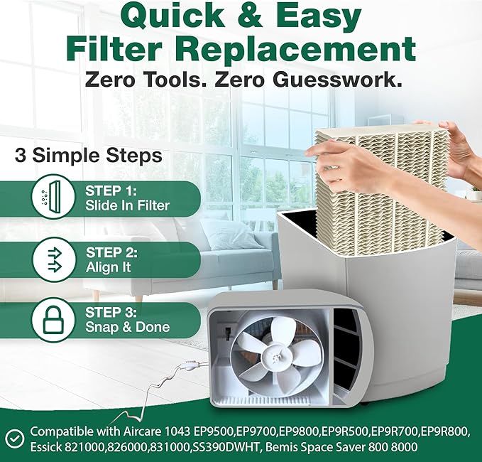 Think Crucial Replacement Humidifier Paper Wick Filters Compatible with Aircare Part # 1043 & Models EP9500,EP9700,EP9800,EP9R500,EP9R700,EP9R800 - Essick: 821000,826000,831000,SS390DWHT (1 Pack)