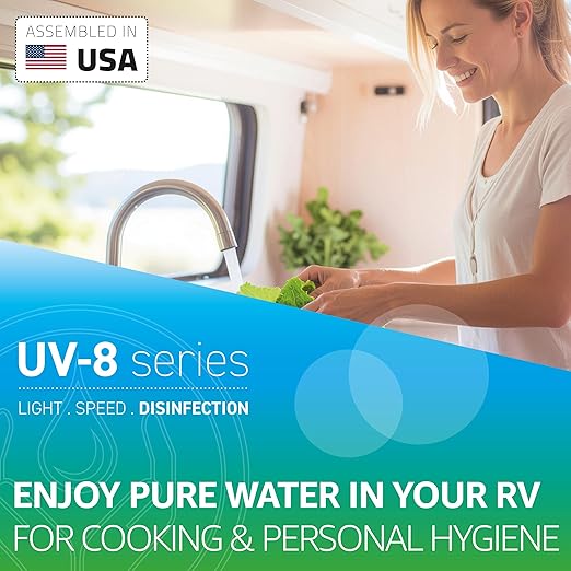 UV-8 Steel UV-C LED Water Purifier for RV, Boat | Maintenance-Free | Chemical-Free Water Purification | Flow Sensor Control | Onboard Function & Ext. Power Supply Monitoring | Stainless Steel Housing