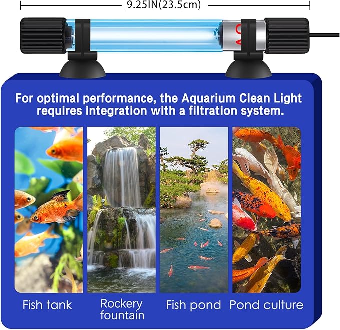 TAISHAN Aquarium Clean Light，13W & 11W & 9 W & 7 W & 5 W & 3 W Algae Removal Light with Timer,Aquarium Water Clean, Green Clear,Waterproof for Fish Tank,Pond,Swimming Pool