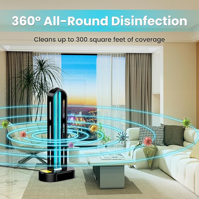 UV Light Sanitizer, Ultraviolet Lamp with Remote Control for Bed Bugs and Dust Mites, Home Disinfection Device UV Lamp for Home, Room & Kitchen, Ultraviolet Light with 3 Speed Timings