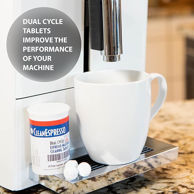 CleanEspresso - 25 Cleaning Tablets Designed For Jura Coffee Machines - 3.5g Dual Cycle Espresso Machine Cleaning Tablets for Jura Espresso Machines - Coffee Maker Cleaner - AquaVibe