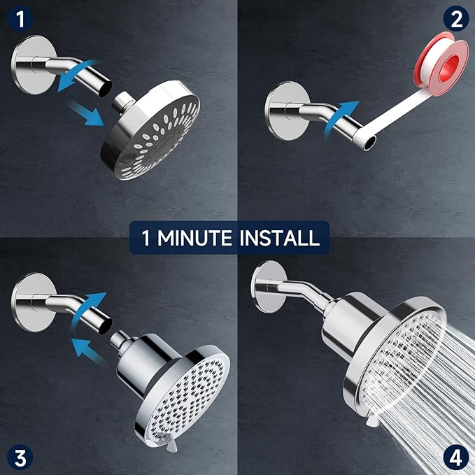 MIKEE Filtered Shower Head, 7 Modes High Pressure Shower Heads with Water Softener Filter Cartridge for Hard Water Remove Chlorine and Harmful Substances,6inch Rain Shower Heads,Chrome