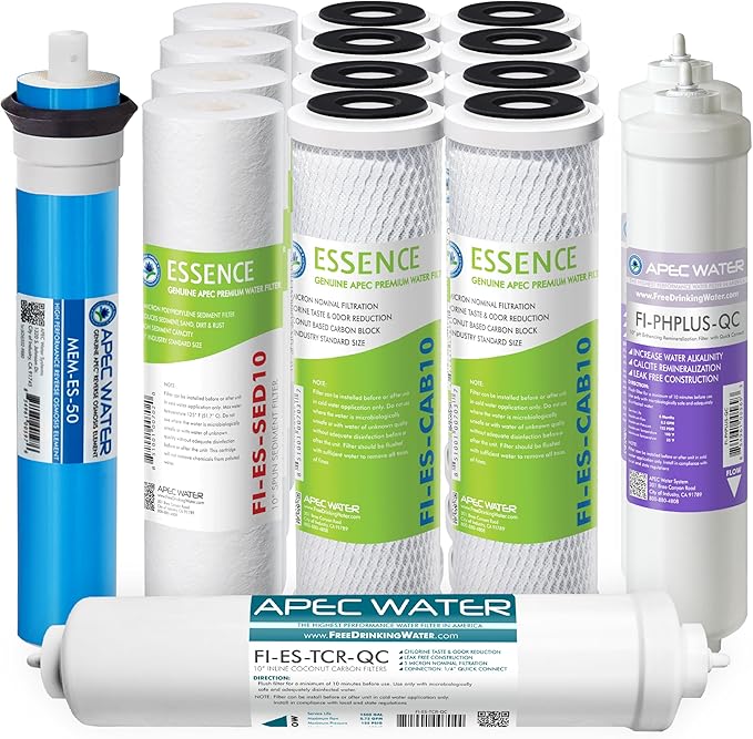 APEC Water Systems FILTER-T2Y-ESPH High Capacity 2 Year Replacement Filter Set For Essence Series Alkaline Reverse Osmosis Water Filter System Stage 1-3&6