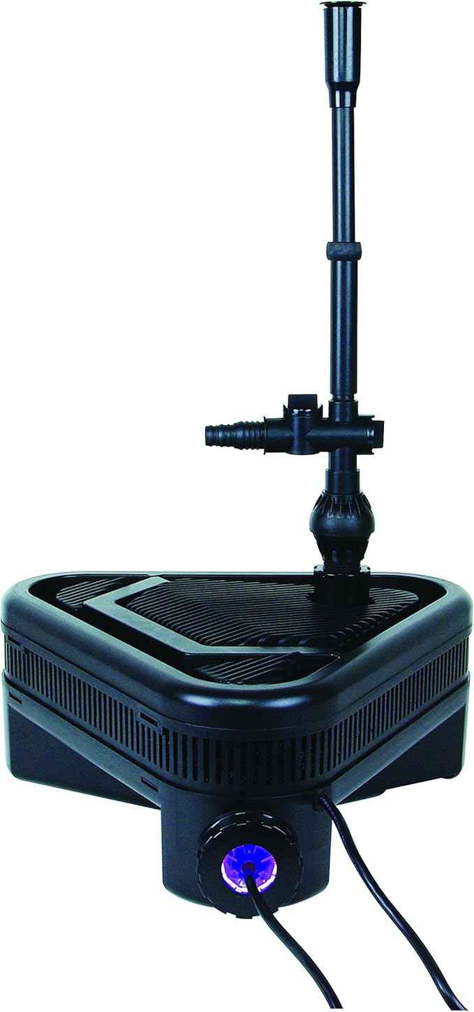 Lifegard Aquatics ALL-IN-ONE Pond Filter System with Quiet One – Single Capacity – For Cleaning 1000 Gallons Pond – Includes 584 GPH Pump, Fountain Heads, Ultraviolet Sterilizer, Mechanical Filtration