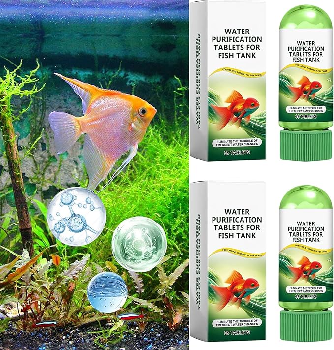 Powerful Aquarium Water Purification Tablet for Fish Tank,Portable Aqua Water Purification Tablets,Water Purifying Tablets for Aquariums,Remove All Kinds of Turbidity from Fish Tank Water (2pcs)