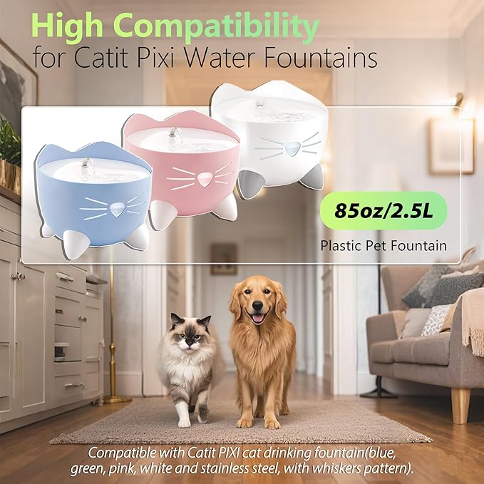 6-Pack Cat Fountain Filter Replacement Compatible with Catit PIXI Water Fountain 85oz/2.5L, Cat Water Fountain Filter Replacement Triple Action Water Filters - AquaVibe