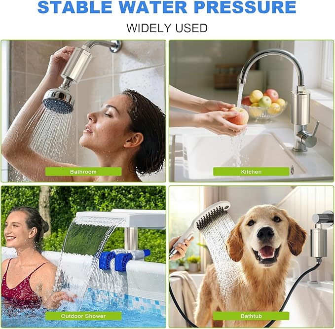 ALL METAL Shower Head Filter – KDF 55 Shower Filter Vitamin C E&A for Hard Water, High Pressure Universal Shower Water Filters to Remove Toxic Chemicals, Chlorine and Heavy Metals,Brushed Nickel