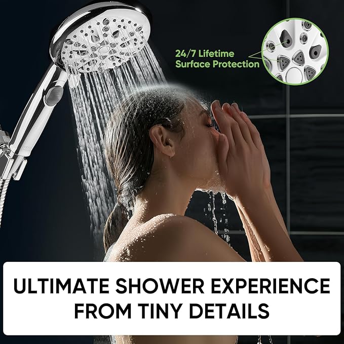 Cobbe High Pressure Shower Head with Built-in Pause Button, 9-Function Detachable Showerhead with Handheld Brass Swivel Bracket & Stainless Steel Hose, Water Saving 1-Click Stop, Chrome