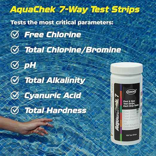 AquaChek 7-Way Pool and Spa Test Strips - Silver Pool Test Strips For pH, Total Chlorine, Free Chlorine, Bromine, Alkalinity, Total Hardness, and Cyanuric Acid - Water Quality Testing Kit (100 Strips)