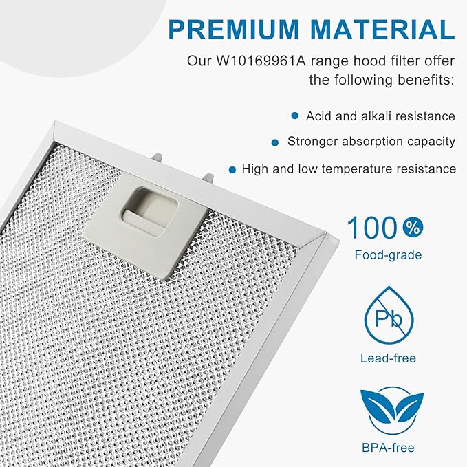 Updated W10169961A Range Hood Filter Replacement 10.5 X 12 in Fit for Whirlpool Hoods KXI2536YSS JVI0636LS0 GXW6530DXS3 Replaces W10875058 W11245983 Hood Vent Grease Filter by AMI PARTS (3 pack)