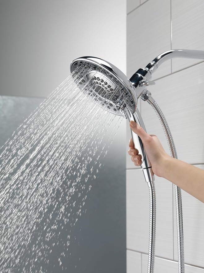 Delta Faucet 5-Spray In2ition 2-in-1 Dual Shower Head with HandHeld Spray, Chrome Hand Held Shower Head with Hose, Handheld Shower Heads, 2.5 GPM Shower Head, Chrome 58569-25-PK