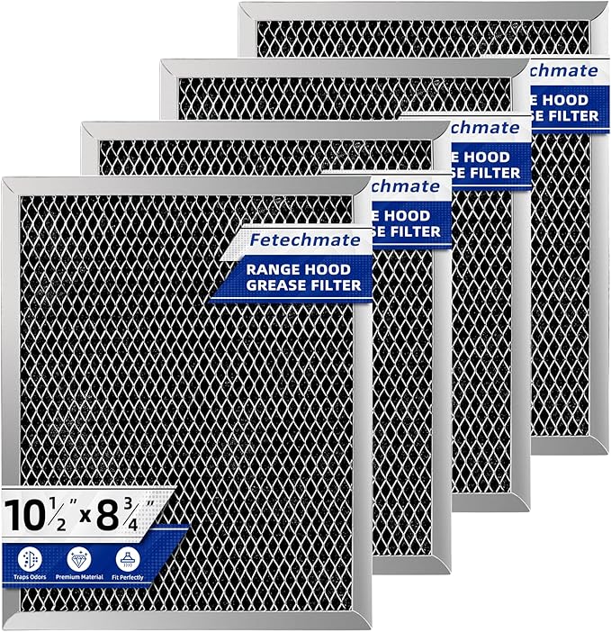 97007696 Charcoal Filter Replacement for Range Hood 41F Grease Filter 6105c 8-3/4" x 10-1/2" Aluminum Mesh Charcoal Carbon Filter Compatible with Most Brand Stove Vents -4 PACKS by Fetechmate