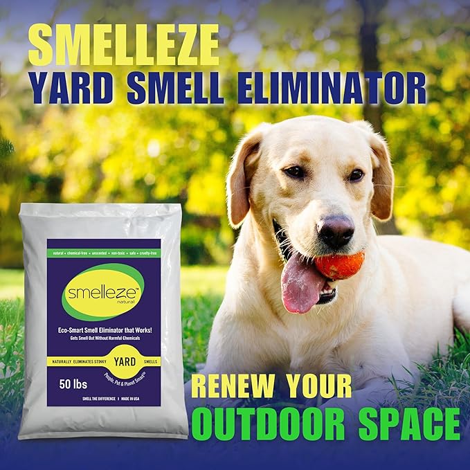 SMELLEZE 50 lb. Yard Odor Eliminator for Dogs – Long-Lasting Turf Cleaner for Pet Urine Outdoor & Poop | Safe for People, Pets, Plants & Planet | Works on Grass, Gravel, Patios & Kennels