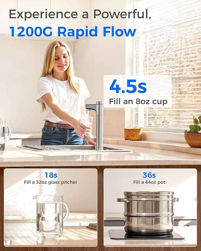 Waterdrop X12-Basic Tankless RO Water Filter, NSF/ANSI 42 & 58 & 372 Certified, 1200 GPD Undersink Reverse Osmosis System, 10-Stage Filtration RO Water Filtration System, 3:1 Pure to Drain, BPA Free
