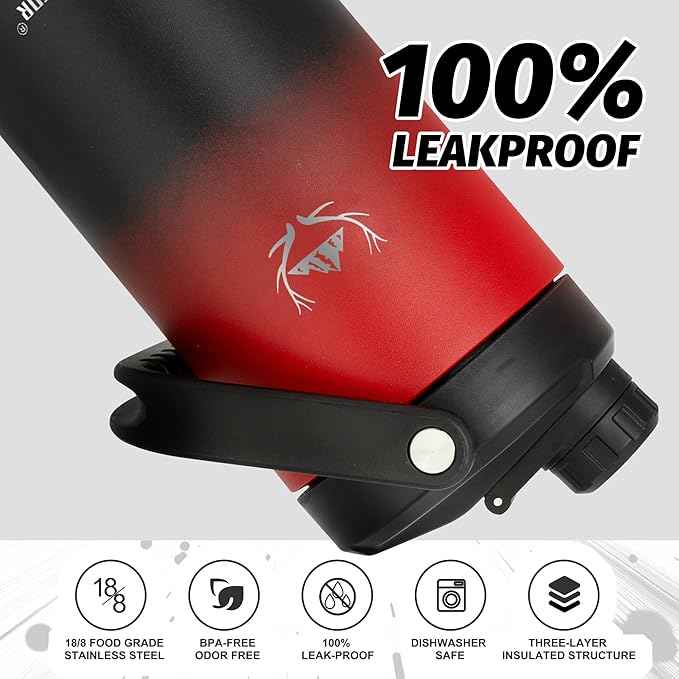 NATURE PIONEOR 64 oz Insulated Water Bottle - Double Vacuum Stainless Steel Half Gallon Water Jug with Holder/Carrier, Wide Mouth, Outdoor Sports, Hiking, Camping, Gym