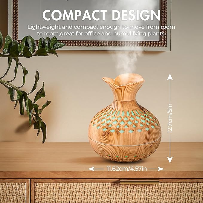 Mini Humidifier for Desk Bedroom Indoor Plant, 300ml Aromatherapy Diffuser Humidifier for Office Small Room, Quiet Colorful Night Light, Essential Oil Diffuser