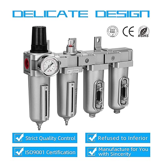 NANPU 1/2" NPT Industrial Grade 4 Stage Air Drying System - Particulate Filter, Coalescing Filter, Double Desiccant Dryers & Air Regulator, Metal Bowl, Manual Drain, for Paint Spray＆ Plasma Cutter - AquaVibe