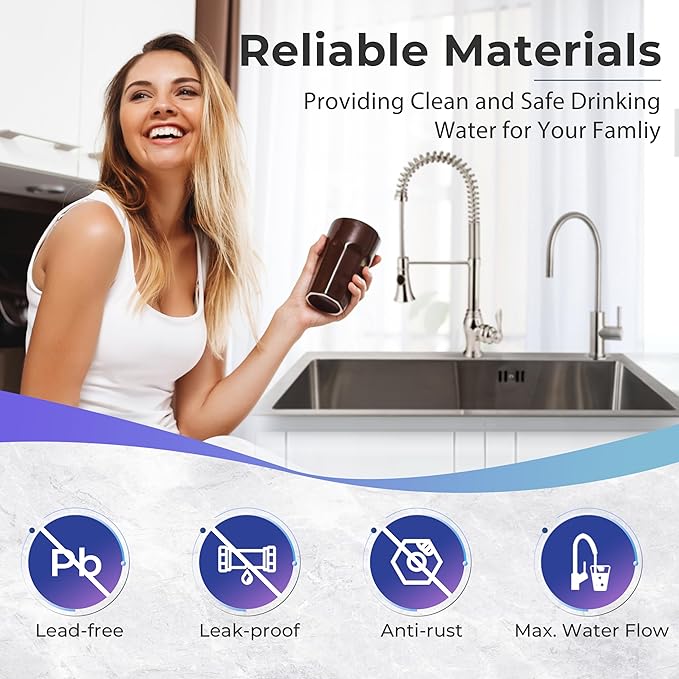 iSpring GA3-BN Drinking Water Faucet for Kitchen Sink with 3/8" Connector, Heavy Duty Lead-Free Reverse Osmosis Faucet for RO System, Non-Air Gap 100% Stainless Steel RO Faucet, Brushed Nickel Finish