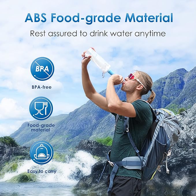Waterdrop Gravity Water Filter Straw, Camping Water Filtration System, Water Purifier Survival for Travel, Backpacking and Emergency Preparedness, 1.5 gal Bag, 0.1 Micron, 5 Stage Filtration, Blue