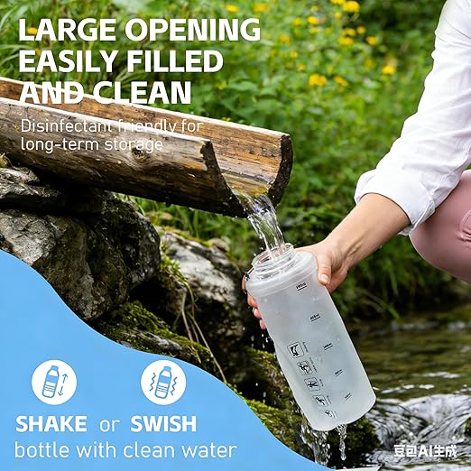 AXEN Collapsible Water Bottle with Filter System, Soft Hydration Flask for Trail Running, Camping, Hiking, Cycling, 700ml Clear